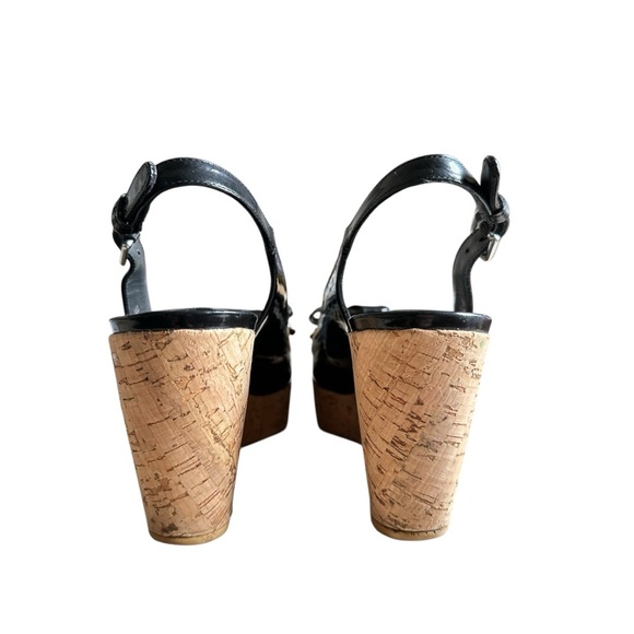 Stuart Weitzman Black Bodajean Bow Patent Leather Wedge Sandals Size 8.5 - Picture 5 of 10